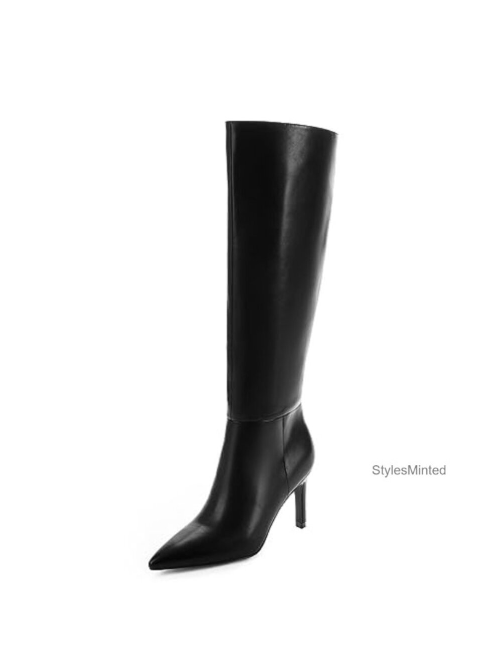 Women's Knee High Stiletto Heel Boots Pointed Toe Faux Leather Zip